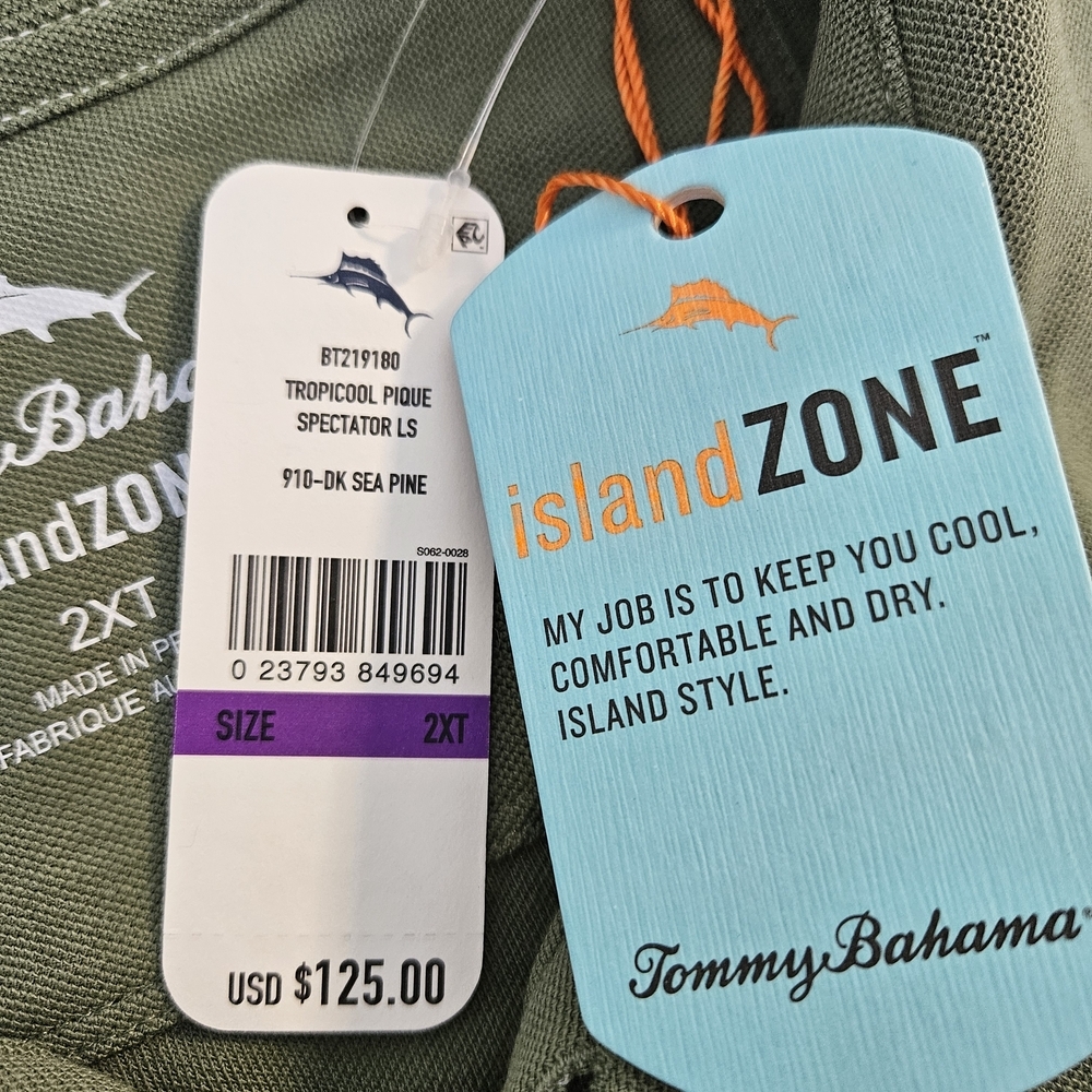 Tommy Bahama Island Zone Tropicool Pique Spectator Green Long Sleeve Polo 2XLT - Picture 5 of 9